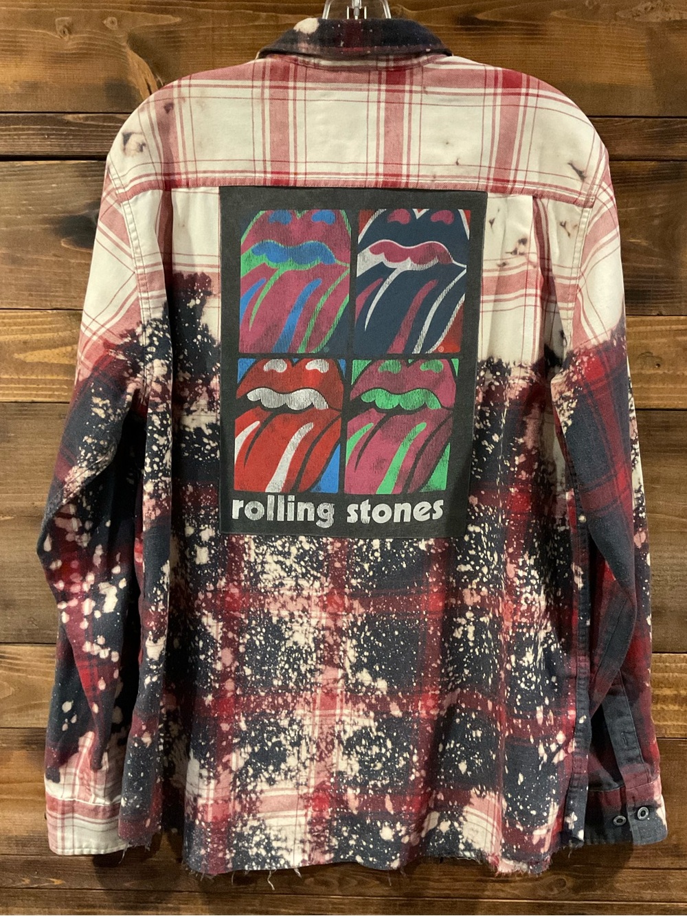CUSTOM RARE Vintage "The Rolling Stones" Flannel Bleached Button-Up Shirt Large